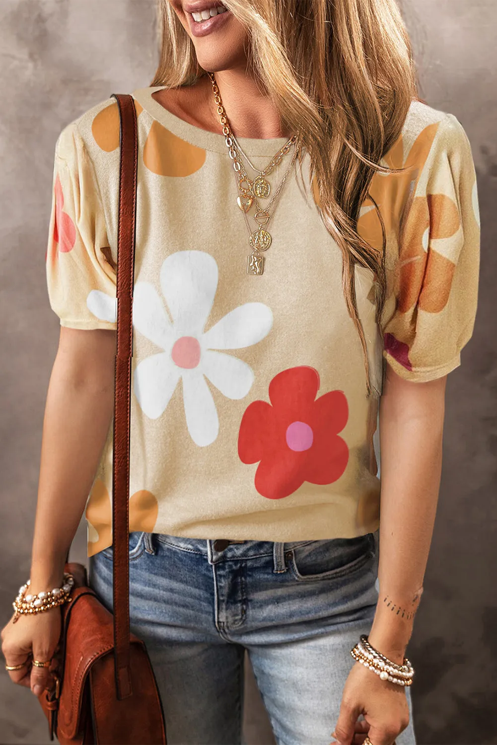 Amara Flower Round Neck Short Sleeve Blouse