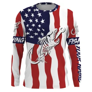 American flag fishing Fish hook skull personalized fishing shirts custom Long sleeve, Long Sleeve Hooded NPQ689