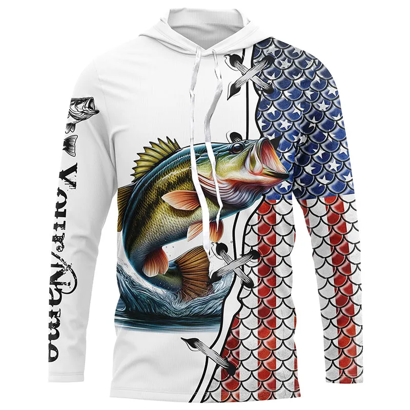 American flag Largemouth bass patriotic Fishing Custom performance fishing Long sleeve shirt NQS2072