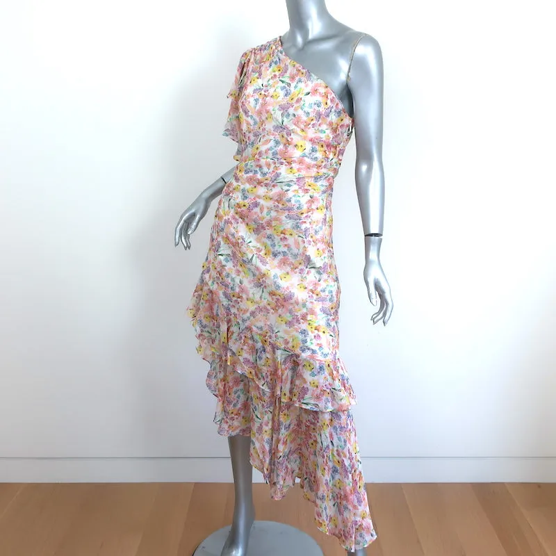 AMUR Asymmetric One-Shoulder Dress Clayton Floral Print Ruffled Silk Size 8 NEW