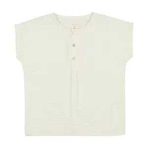 Analogie Pleated Button Shirt - Cream Seersucker