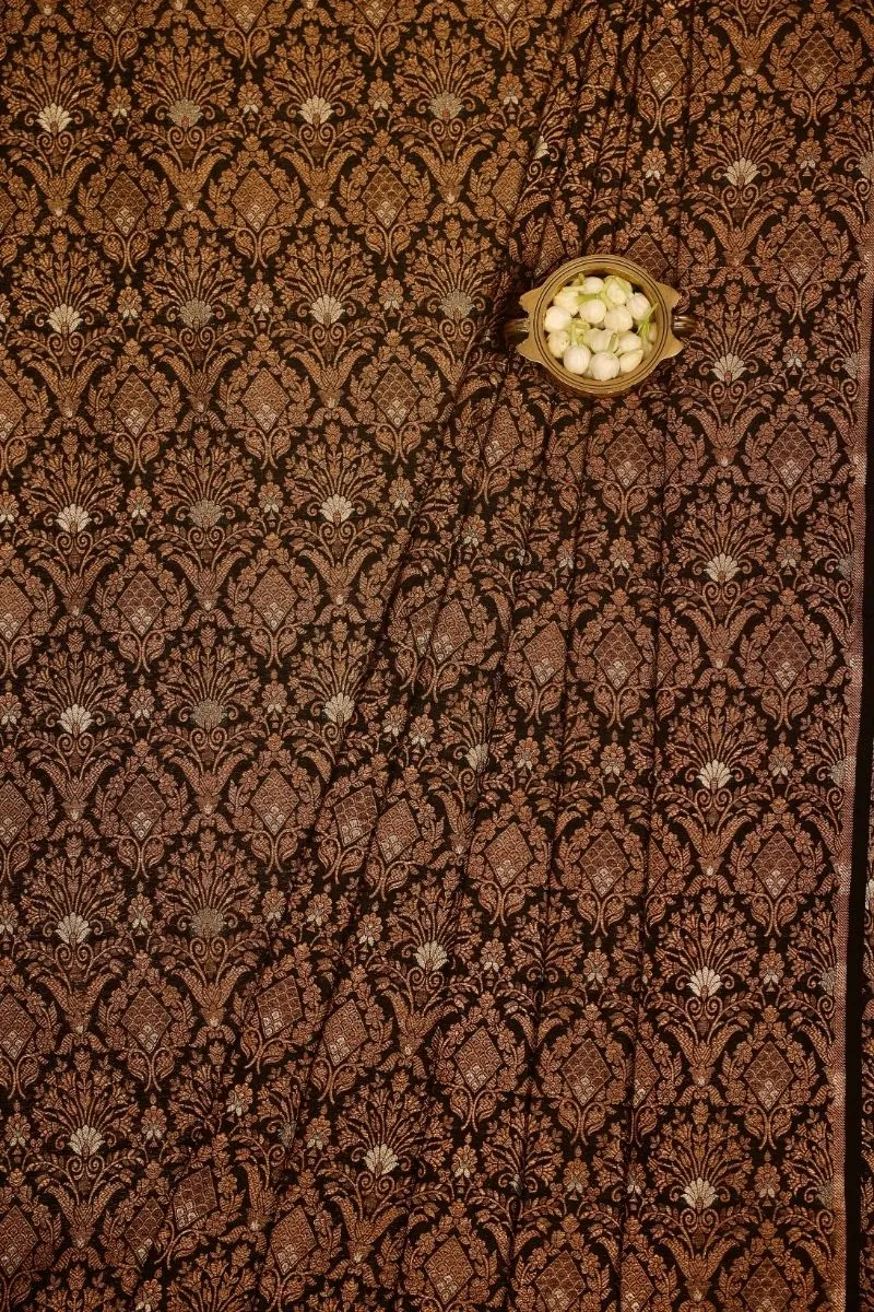 Anantam Handwoven Raw Silk Gold Zari Fabric - Black