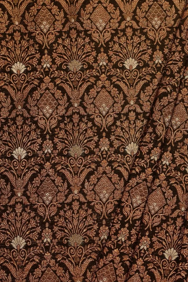 Anantam Handwoven Raw Silk Gold Zari Fabric - Black