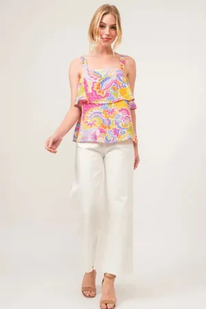 And The Why Square Neck Tiered Paisley Printed Top