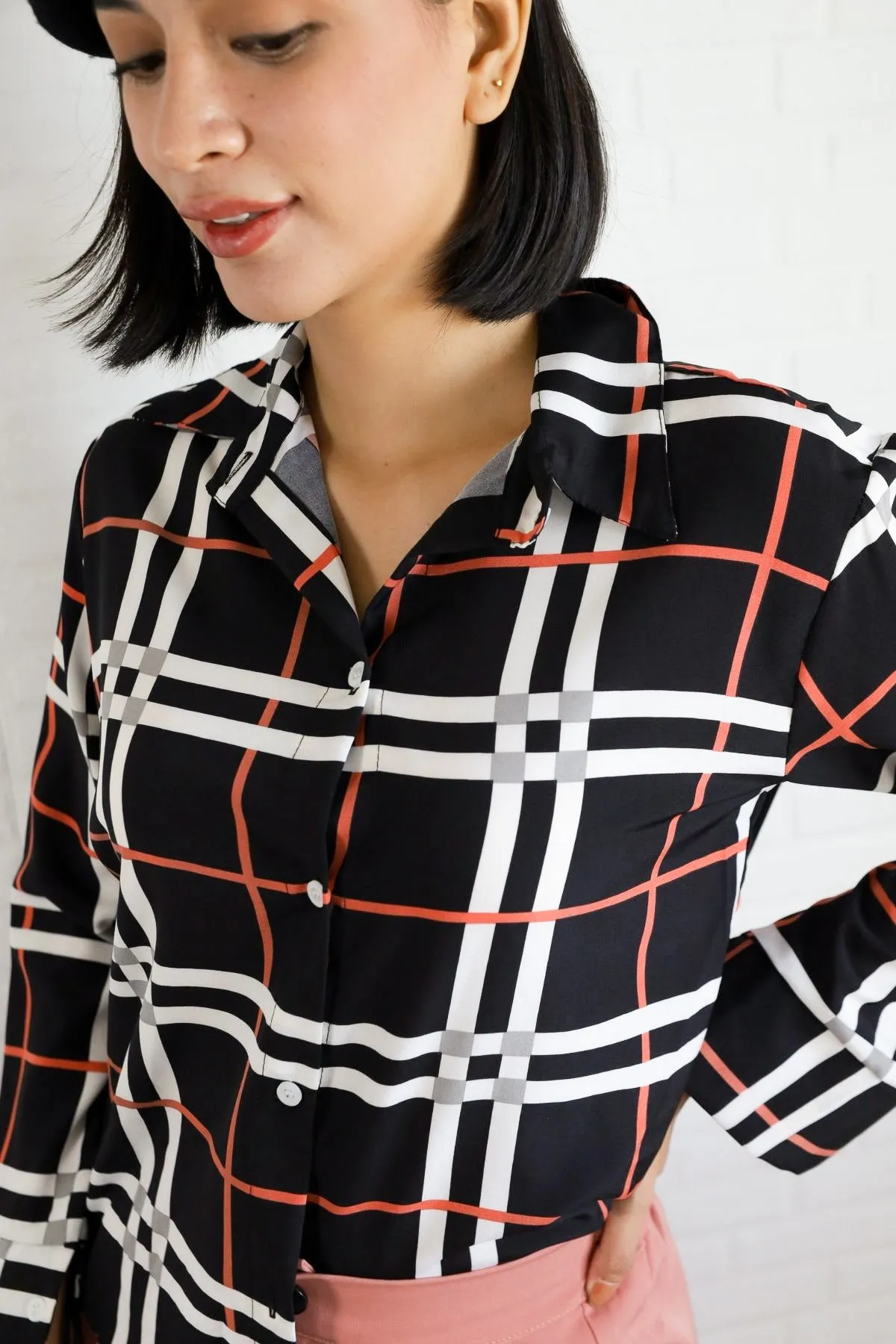 ANIKA Plaid Button-Down Shirt (Black)