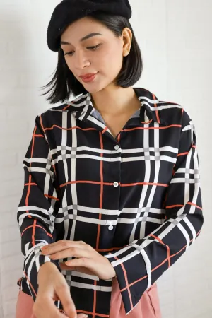 ANIKA Plaid Button-Down Shirt (Black)
