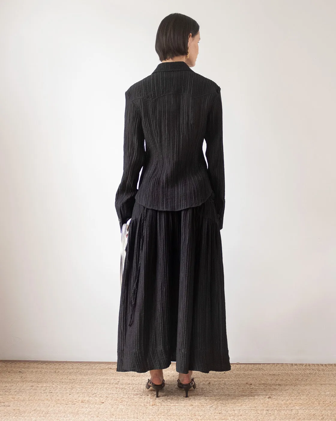 Anika Skirt Tencel Blend Seersucker Black