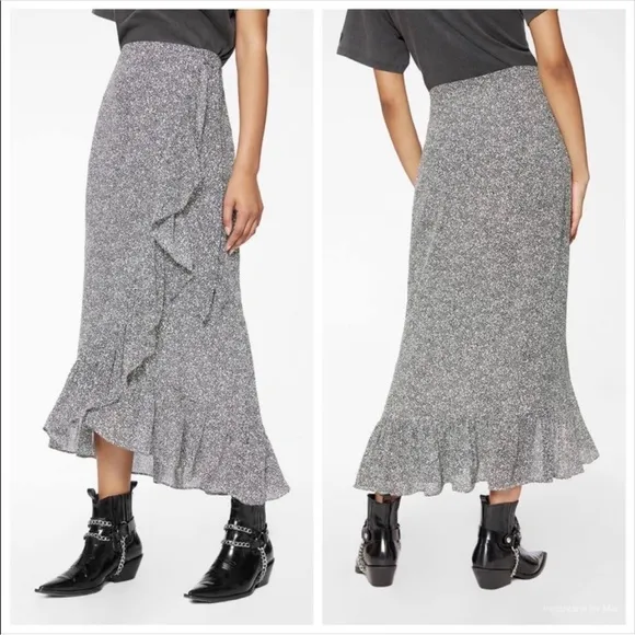 ANINE BING Lucky Speckled Print Ruffled True Wrap Skirt Size Medium US 6
