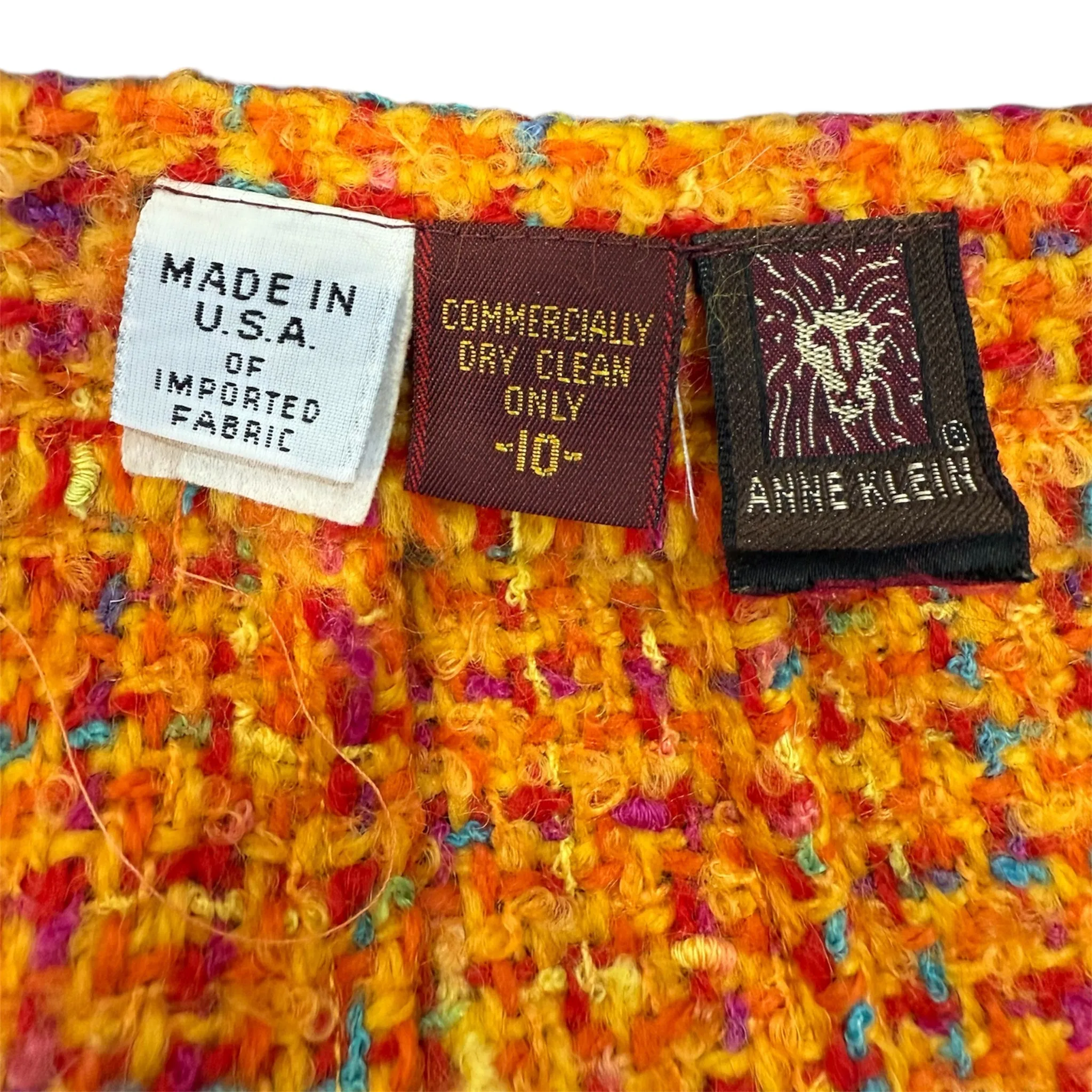Anne Klein 1980's Nubby Knit Orange Plaid Skirt Suit