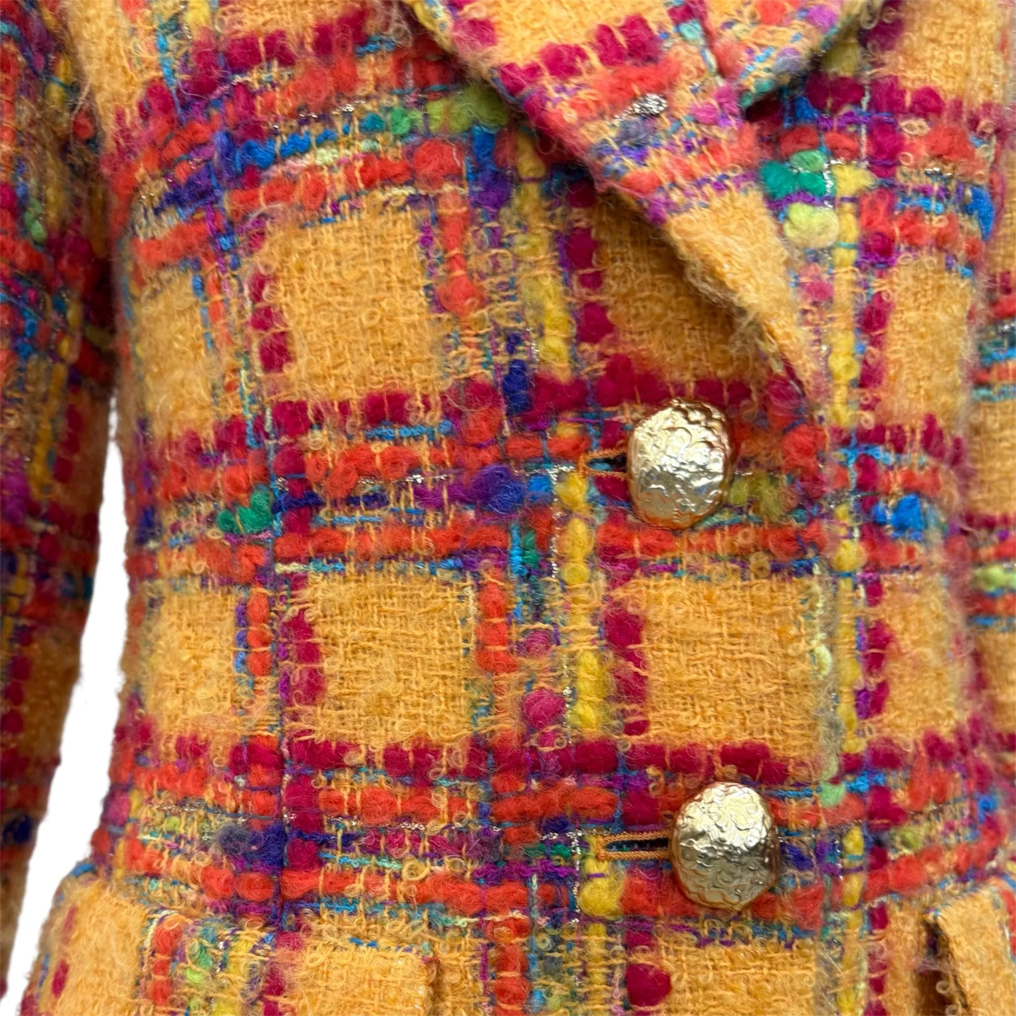 Anne Klein 1980's Nubby Knit Orange Plaid Skirt Suit