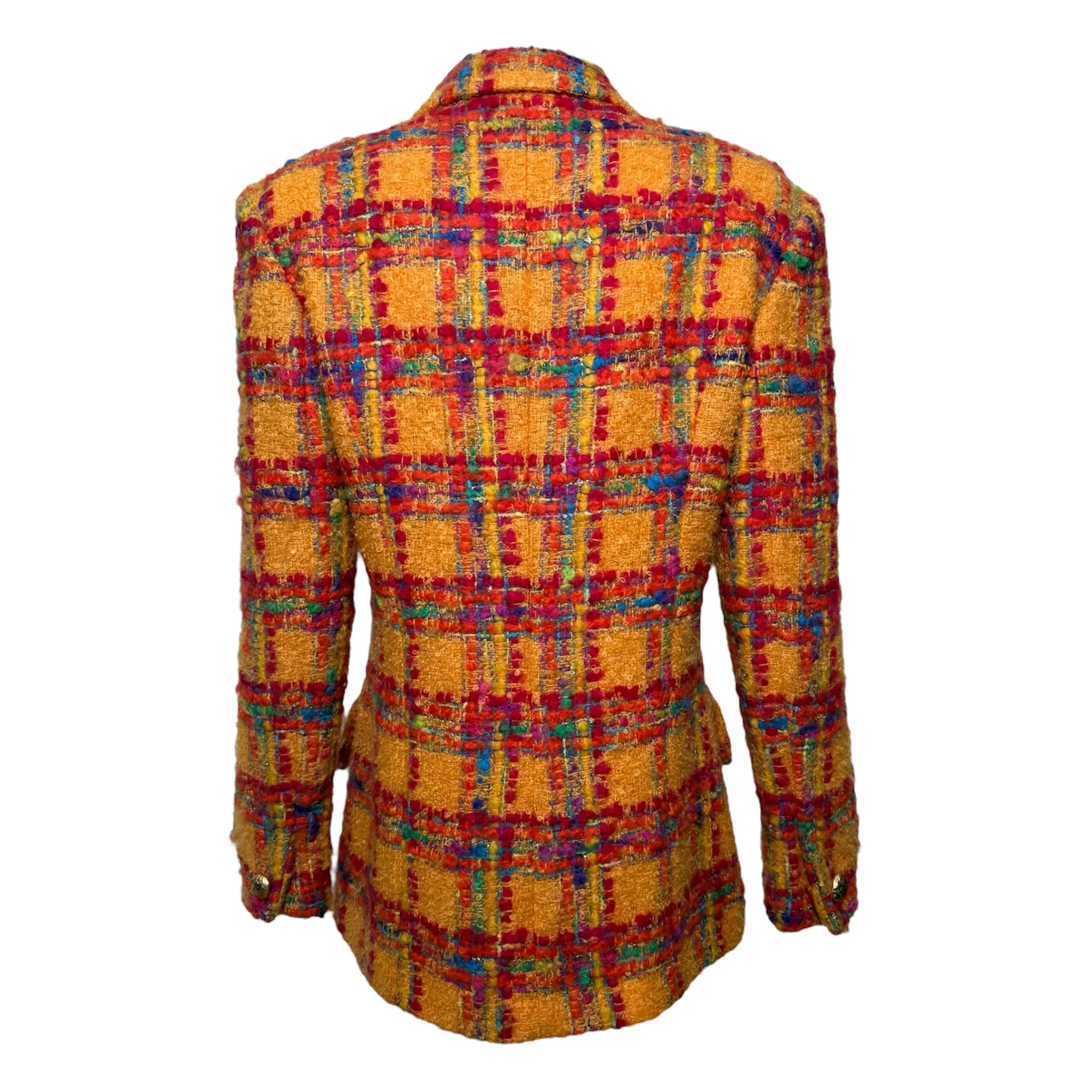Anne Klein 1980's Nubby Knit Orange Plaid Skirt Suit