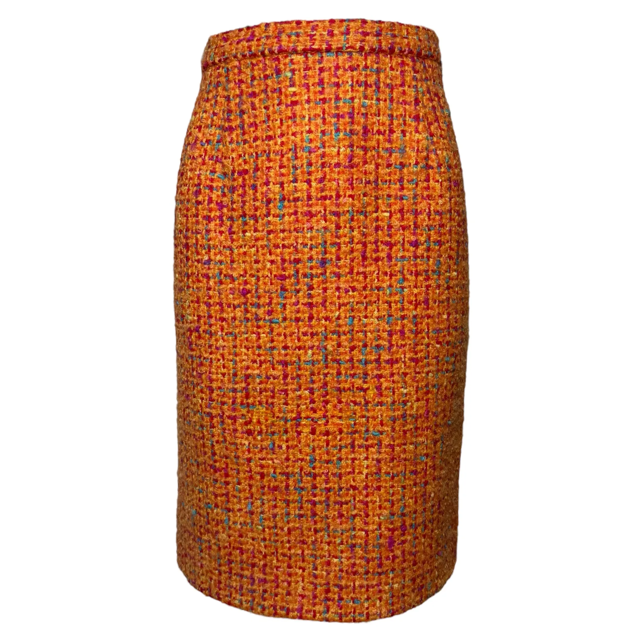 Anne Klein 1980's Nubby Knit Orange Plaid Skirt Suit