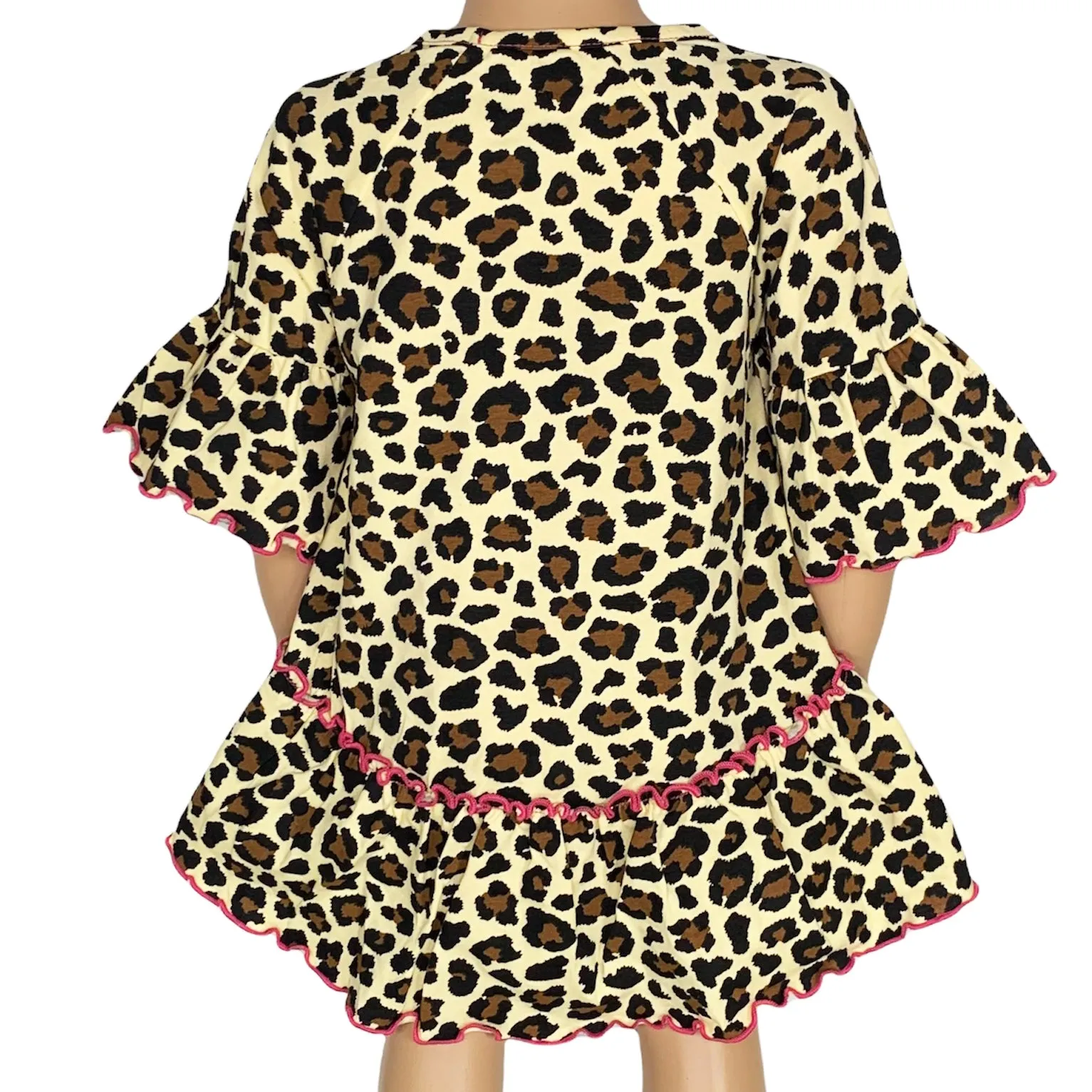 AnnLoren Little & Big Girls 3/4 Angel Sleeve Leopard Cotton Knit Ruffle Shirt