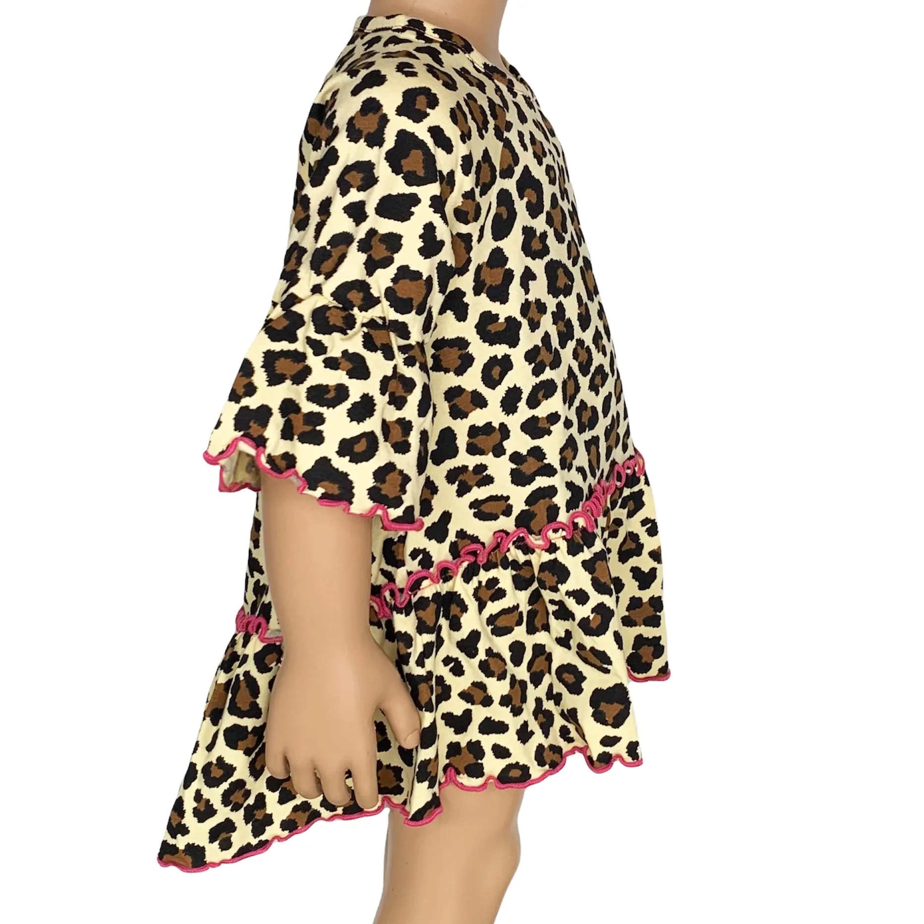 AnnLoren Little & Big Girls 3/4 Angel Sleeve Leopard Cotton Knit Ruffle Shirt