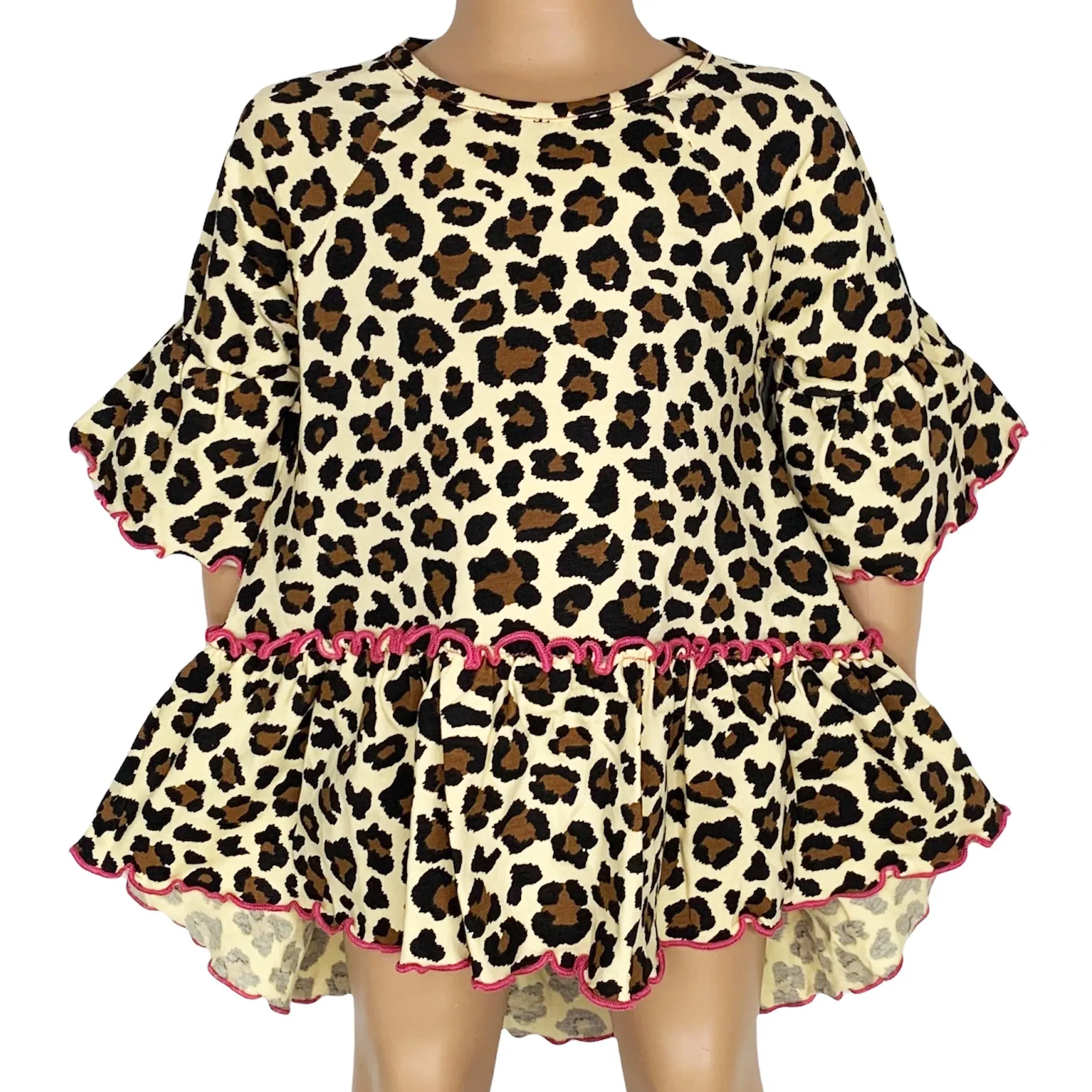 AnnLoren Little & Big Girls 3/4 Angel Sleeve Leopard Cotton Knit Ruffle Shirt