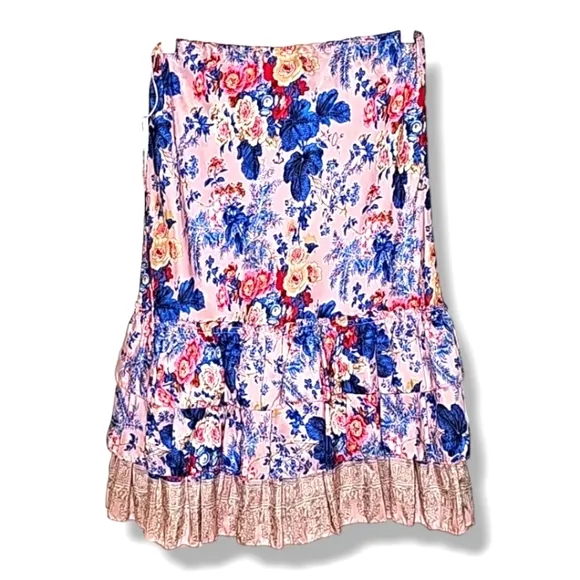 Anthropologie Plenty By Tracy Reese Multicolored Floral Print Silk Skirt-Size 10