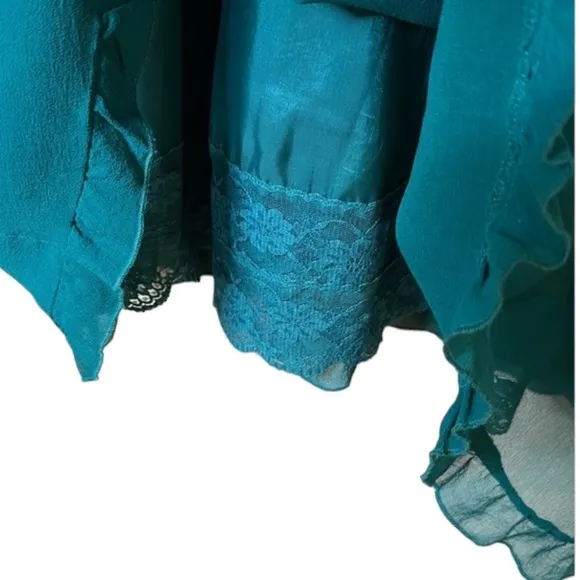 Anthropologie SILK dress Ruffled Emerald Green womens Sz 6