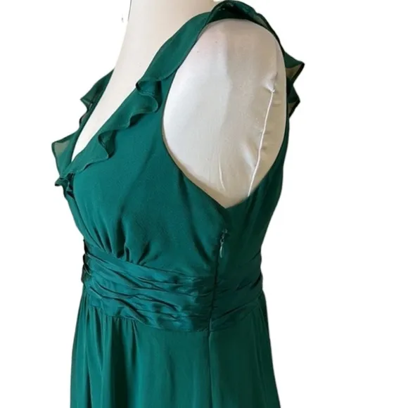 Anthropologie SILK dress Ruffled Emerald Green womens Sz 6