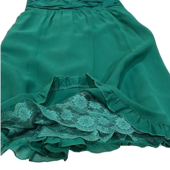 Anthropologie SILK dress Ruffled Emerald Green womens Sz 6