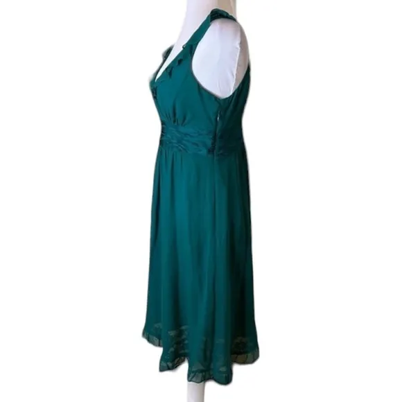 Anthropologie SILK dress Ruffled Emerald Green womens Sz 6