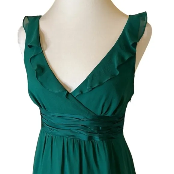 Anthropologie SILK dress Ruffled Emerald Green womens Sz 6