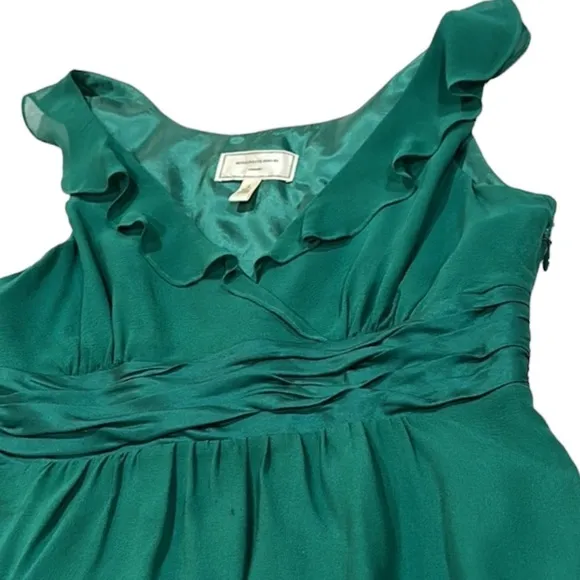 Anthropologie SILK dress Ruffled Emerald Green womens Sz 6