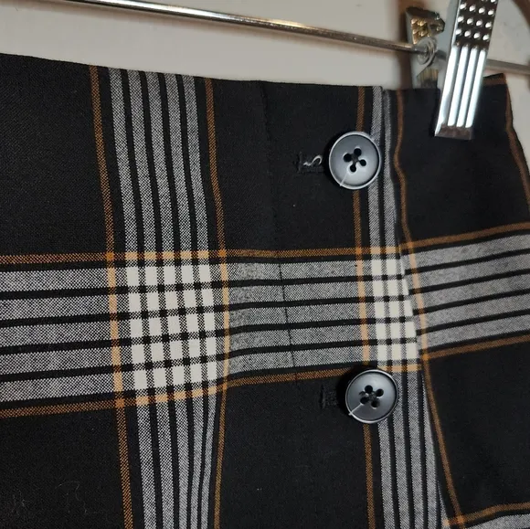 Aritzia Sunday Best Wool Blend Black Mustard Brown Plaid Button Mini Skirt Sz 2
