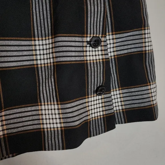 Aritzia Sunday Best Wool Blend Black Mustard Brown Plaid Button Mini Skirt Sz 2