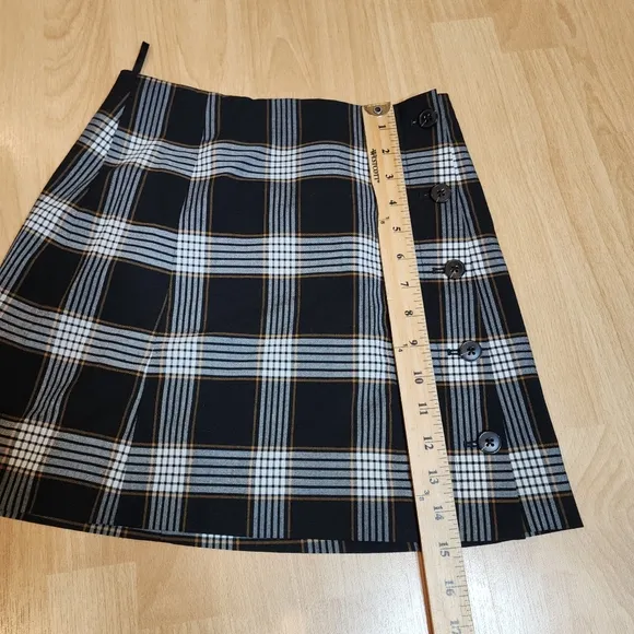 Aritzia Sunday Best Wool Blend Black Mustard Brown Plaid Button Mini Skirt Sz 2