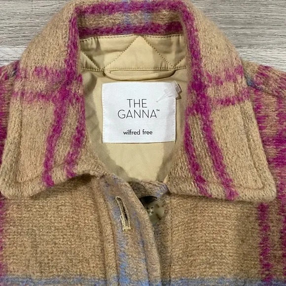 Aritzia Wilfred Free The Ganna Shirt Jacket Pink XXS Wool Plaid