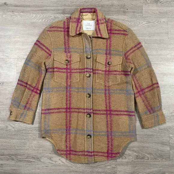 Aritzia Wilfred Free The Ganna Shirt Jacket Pink XXS Wool Plaid