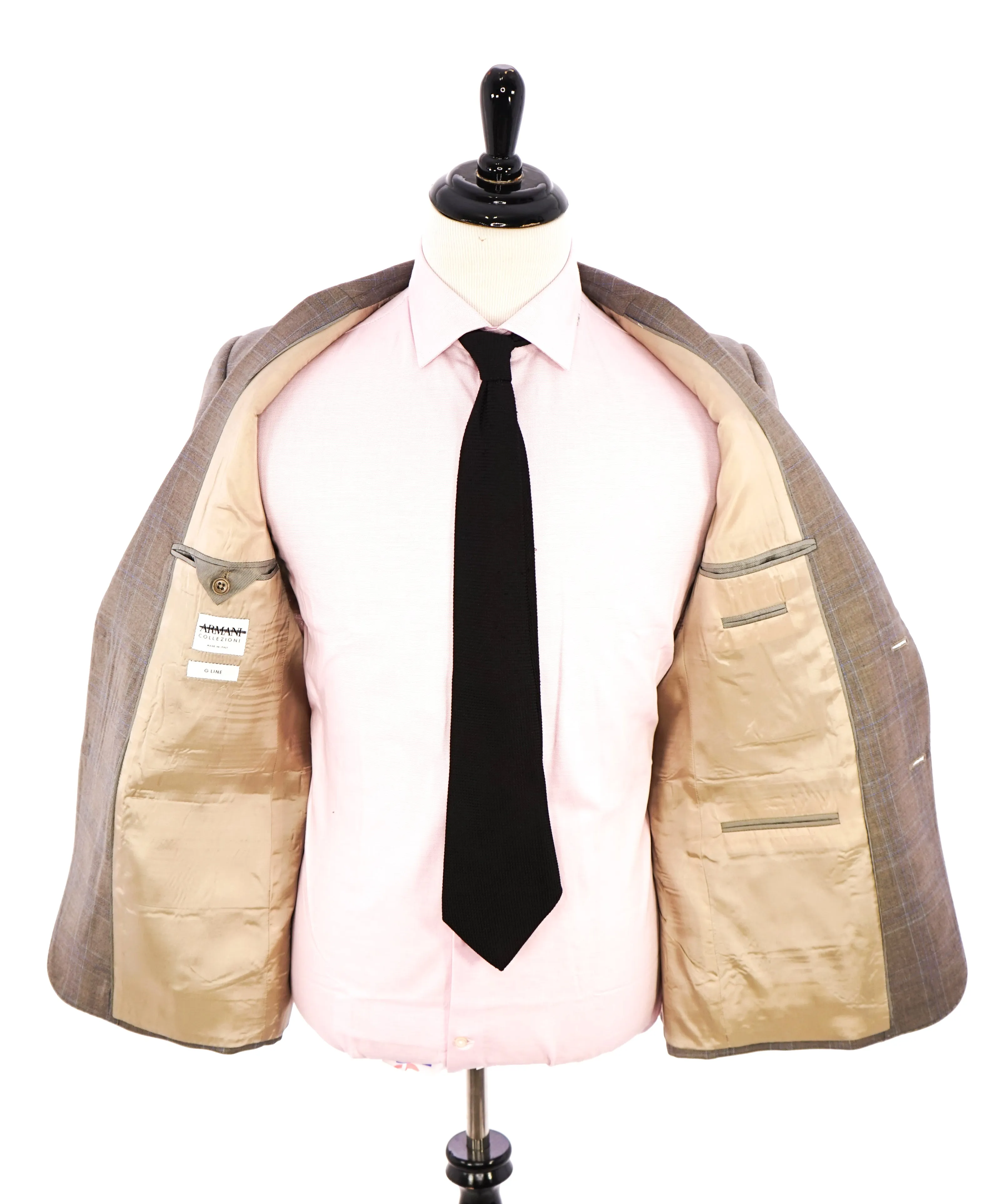 ARMANI COLLEZIONI - “G Line” Beige & Blue Plaid Check Textured Blazer - 38R