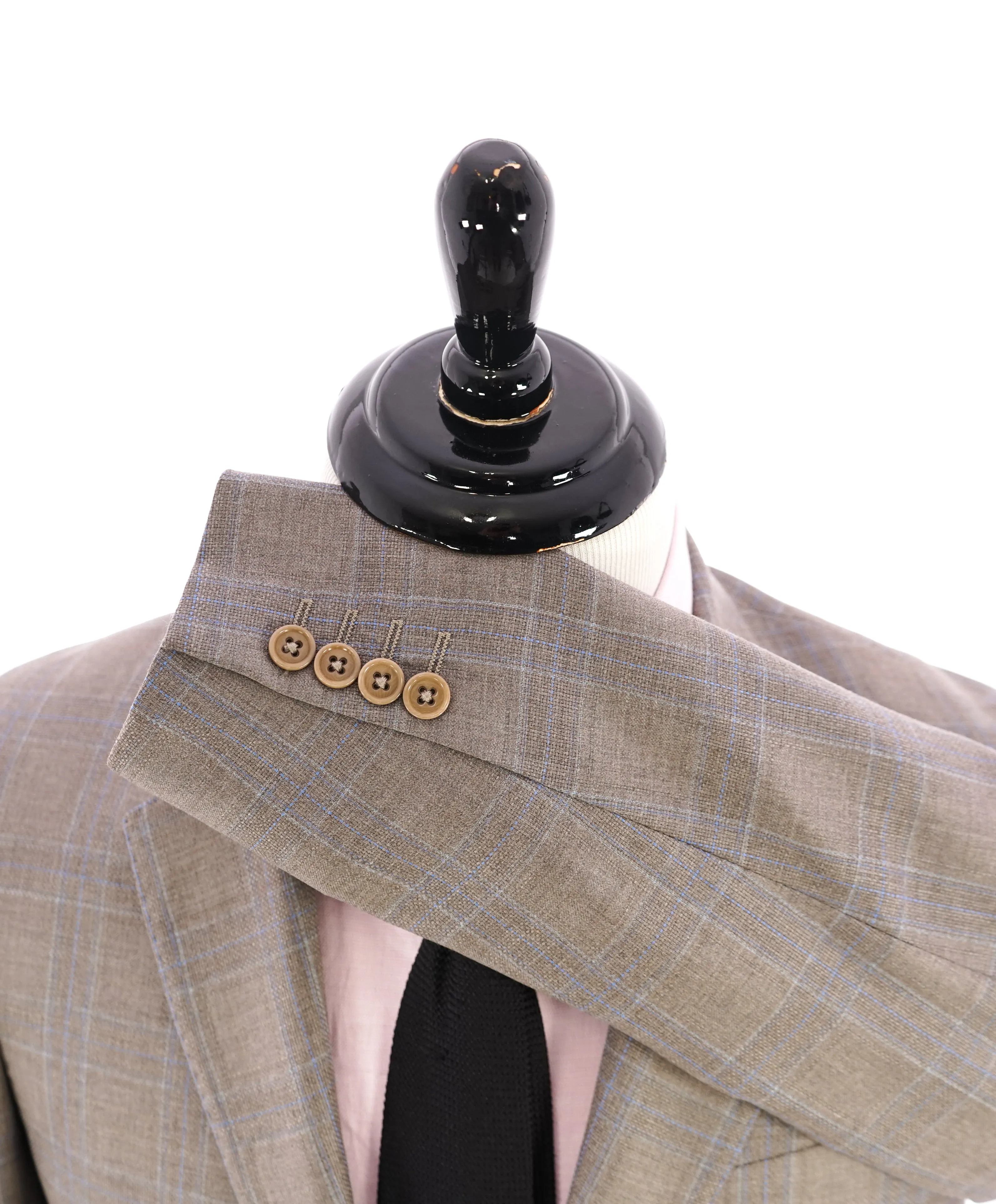 ARMANI COLLEZIONI - “G Line” Beige & Blue Plaid Check Textured Blazer - 38R