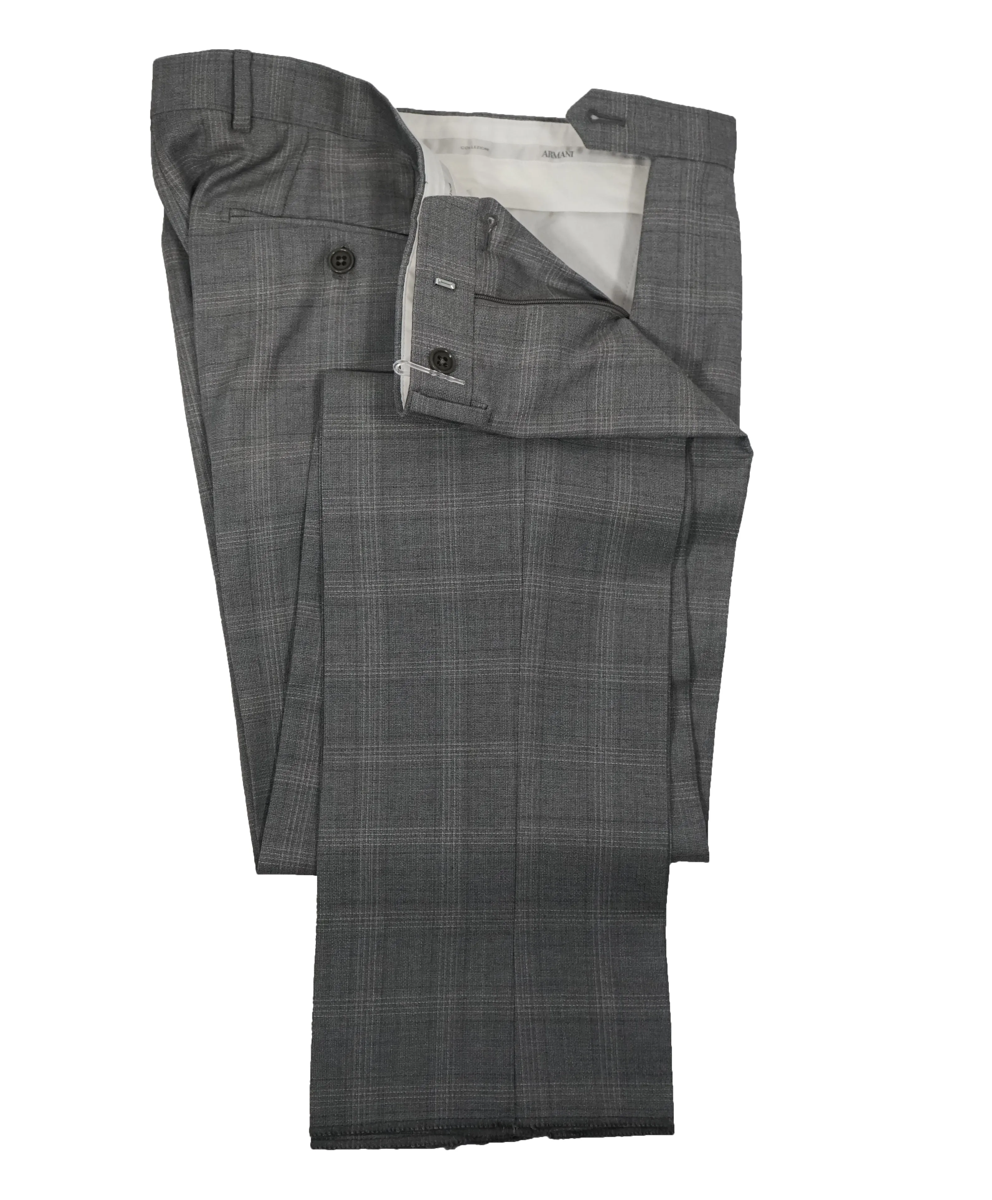 ARMANI COLLEZIONI - Textured Gray Plaid Check “G Line” Wool Suit - 36R