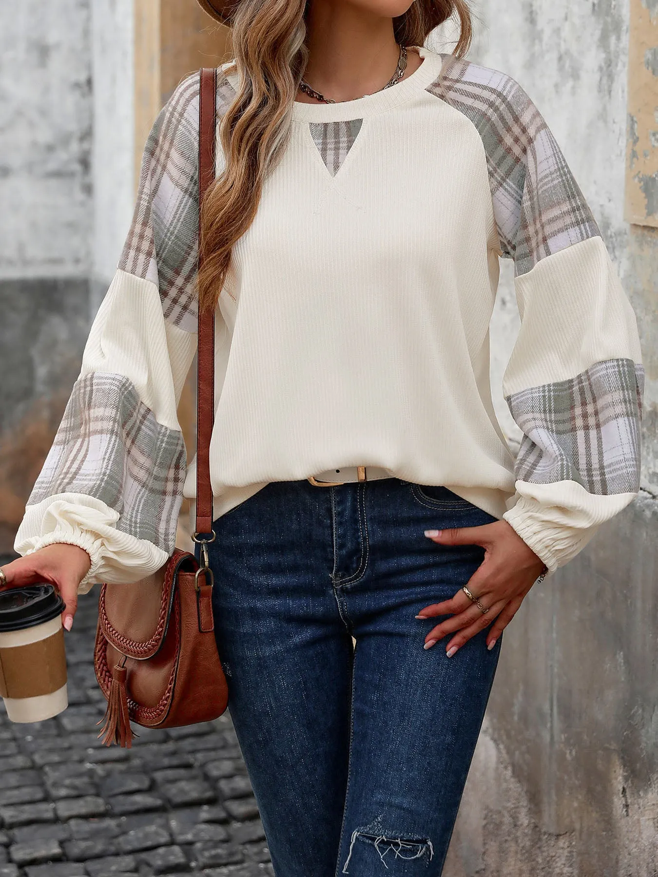 Aspen Plaid Round Neck Long Sleeve Sweatshirt