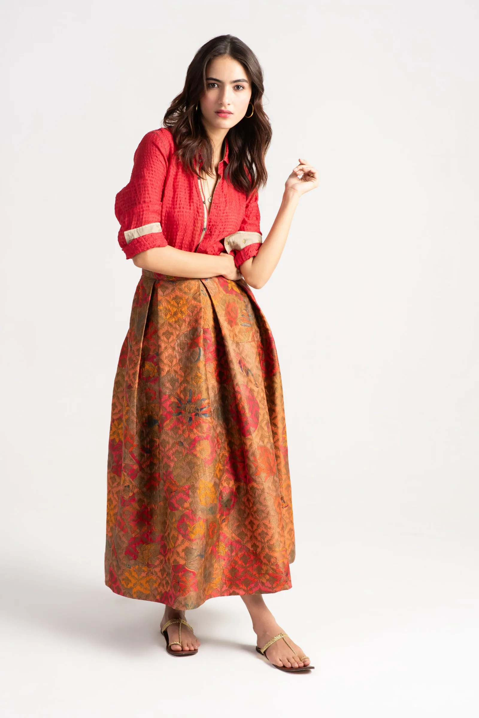 Audrey Skirt Silk Brocade Grapefruit