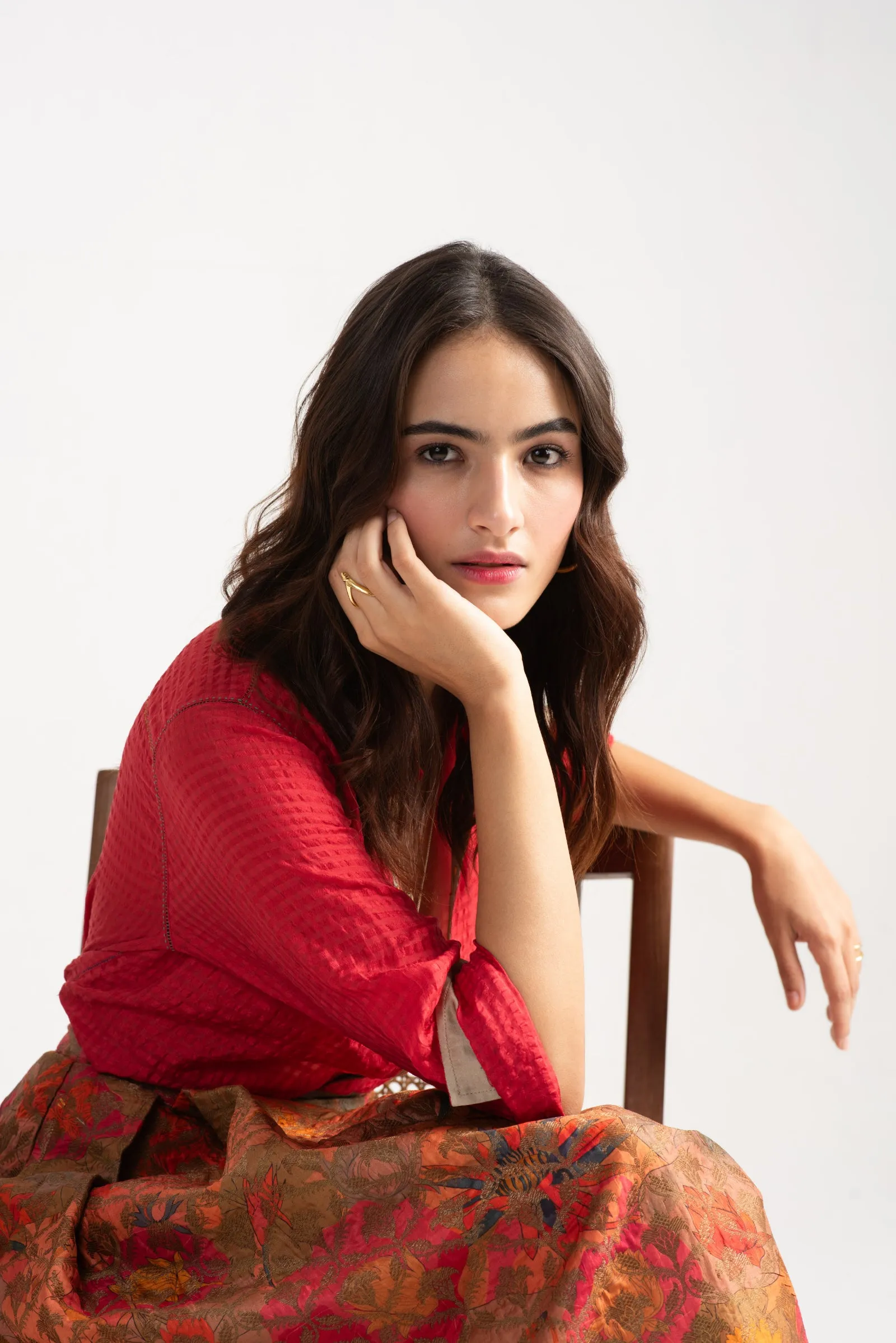 Audrey Skirt Silk Brocade Grapefruit