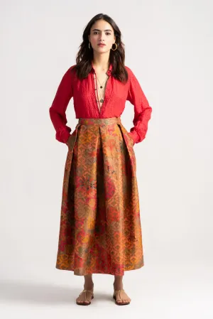 Audrey Skirt Silk Brocade Grapefruit