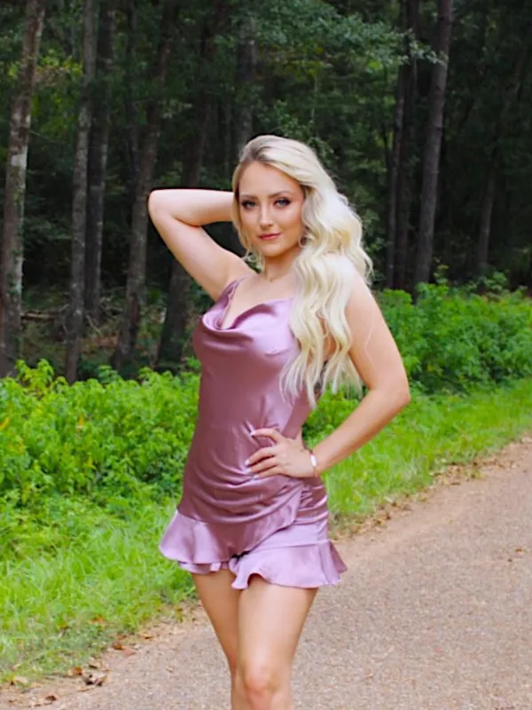 Aurora Cowl Neck Silk Romper, Misty Mauve