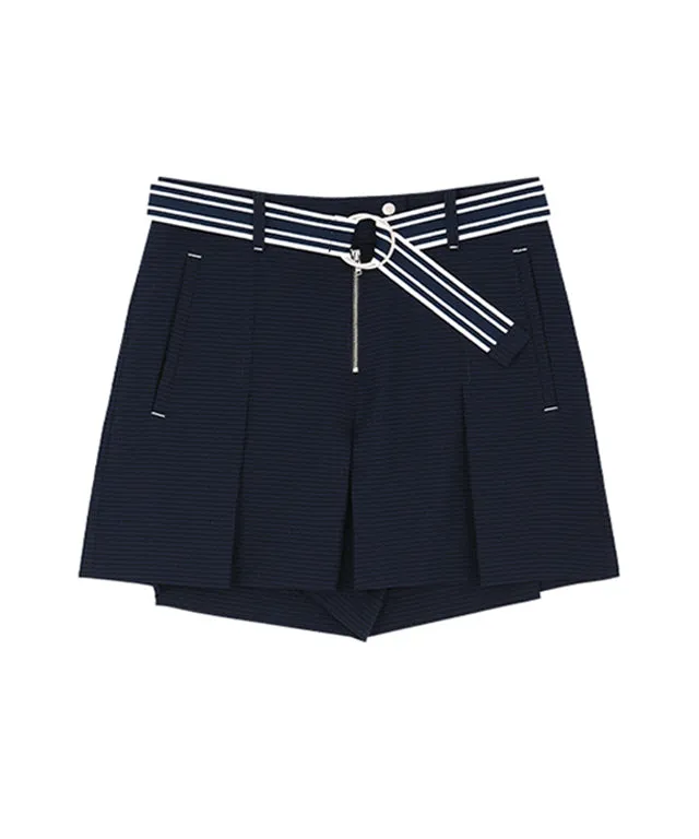 AVEN Seersucker Belted Half Pants - Navy