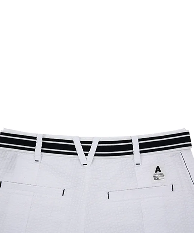 AVEN Seersucker Belted Half Pants - White