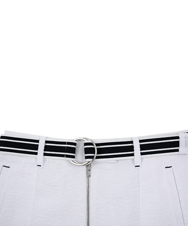 AVEN Seersucker Belted Half Pants - White