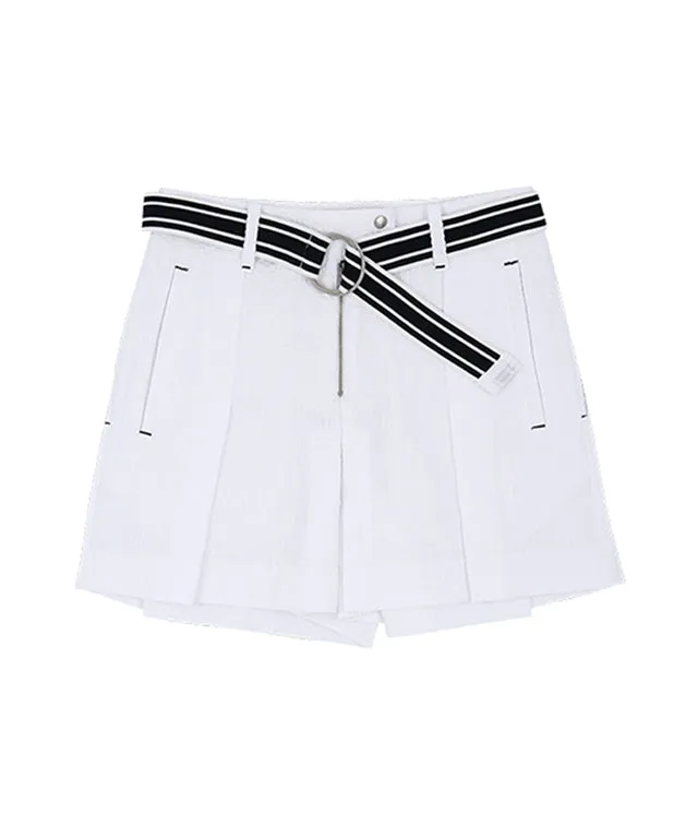 AVEN Seersucker Belted Half Pants - White