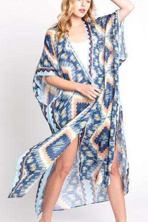 Aztec Printed Long Kimono Duster choice of colors