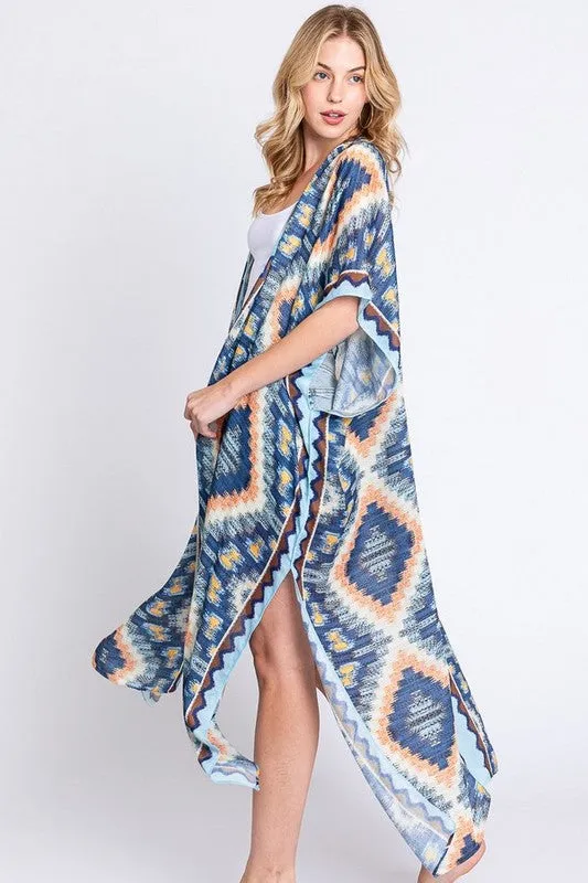 Aztec Printed Long Kimono Duster choice of colors