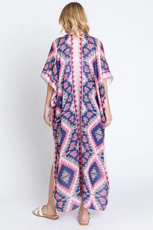 Aztec Printed Long Kimono Duster choice of colors