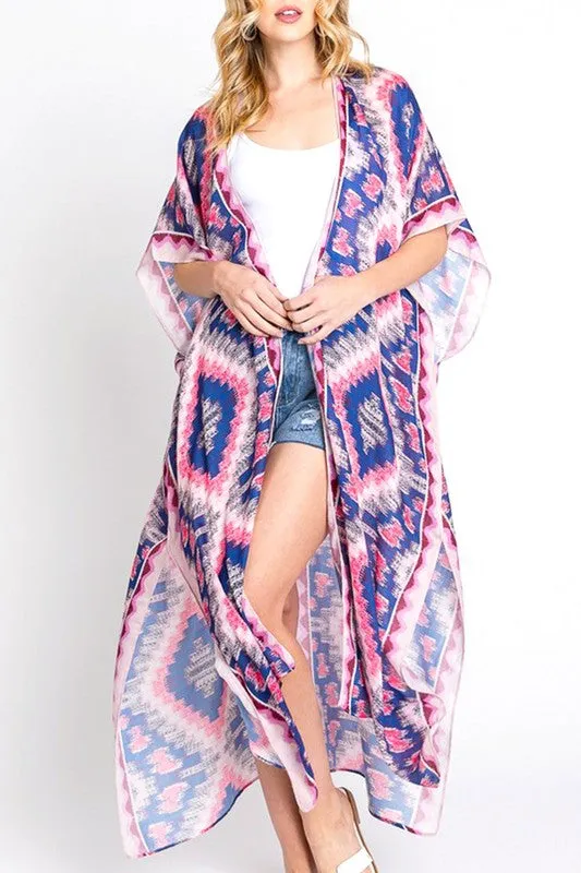 Aztec Printed Long Kimono Duster choice of colors