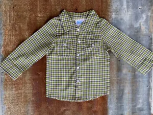 Baby Boy Green Plaid Pearl Snap Button Down Shirt