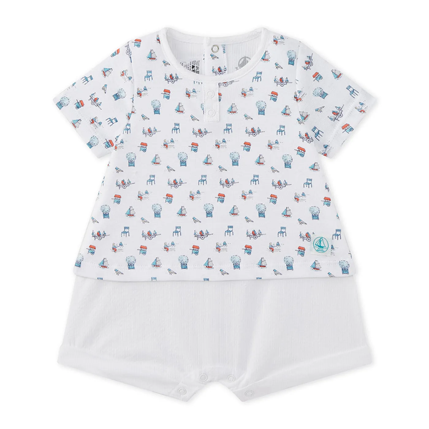 Baby Boys Printed Top with Attached Shorts