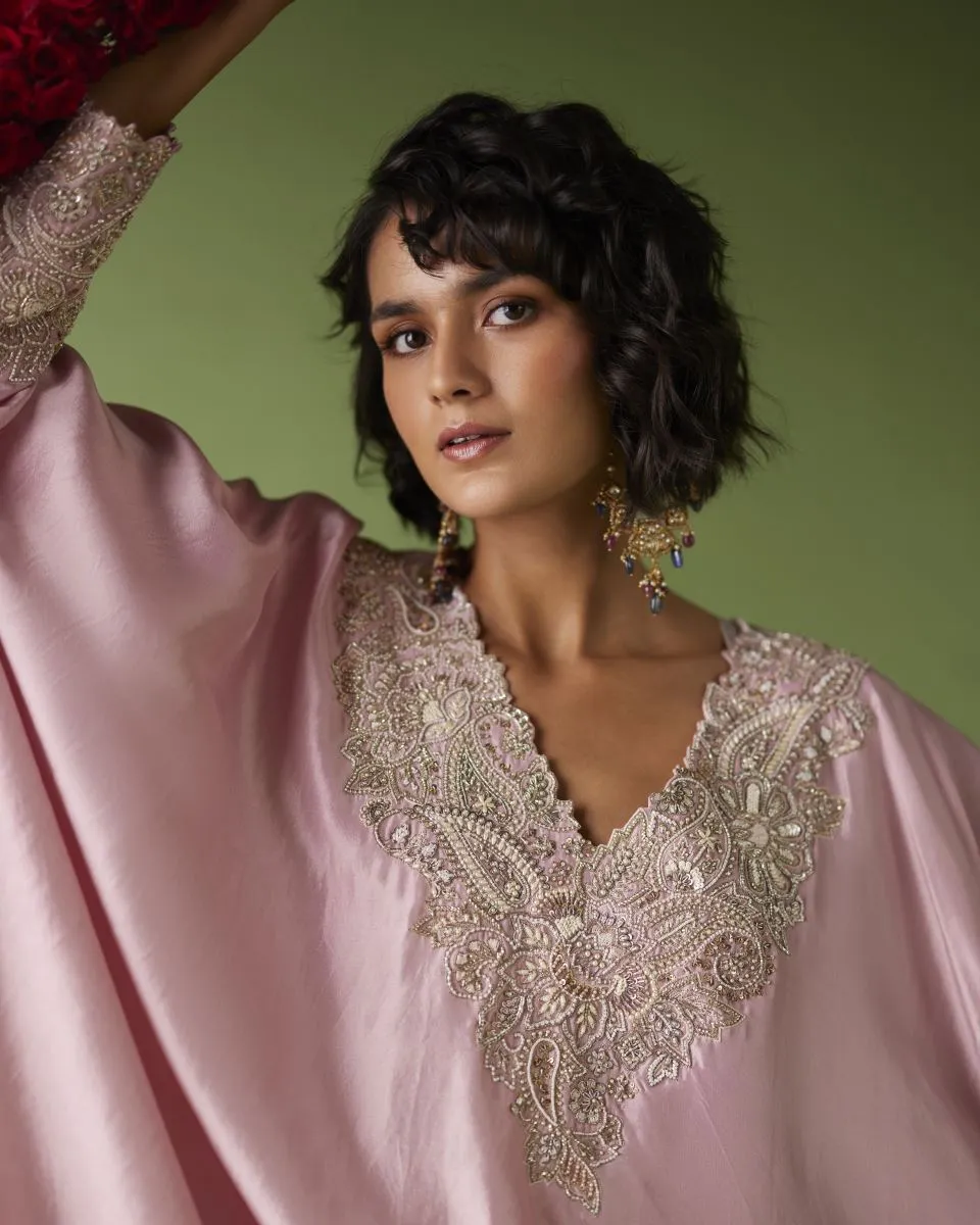 Baby pink reva cuff kaftan set